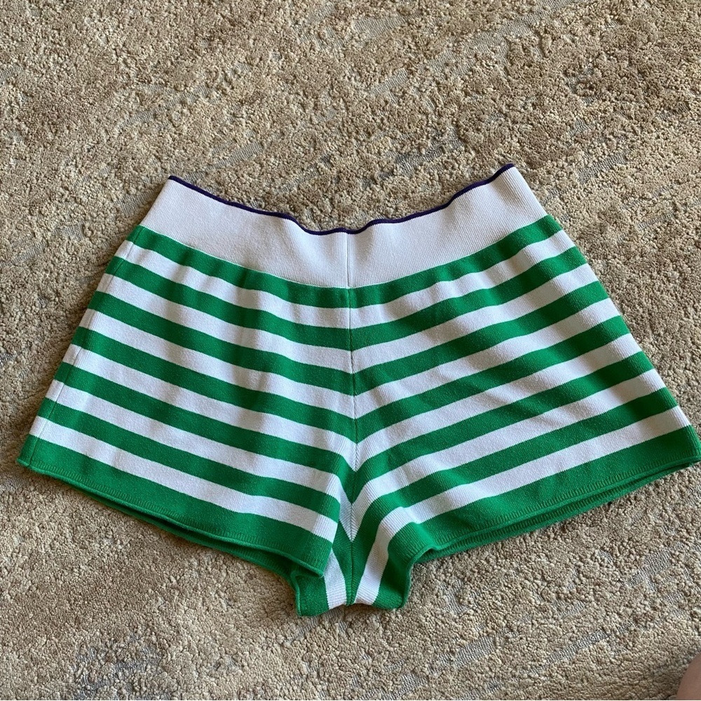 Daily Practice Anthropologie Green White Striped Shorts Tight Knit Cotton: XL - Picture 10 of 11